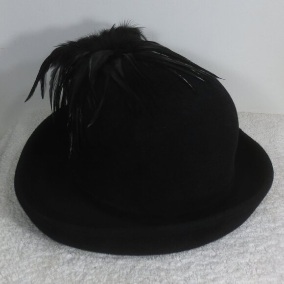Ms Andree Hat 60s Vintage Black Fancy Bowler Feathers Wool by Bellini Size 6 7/8 main image 7